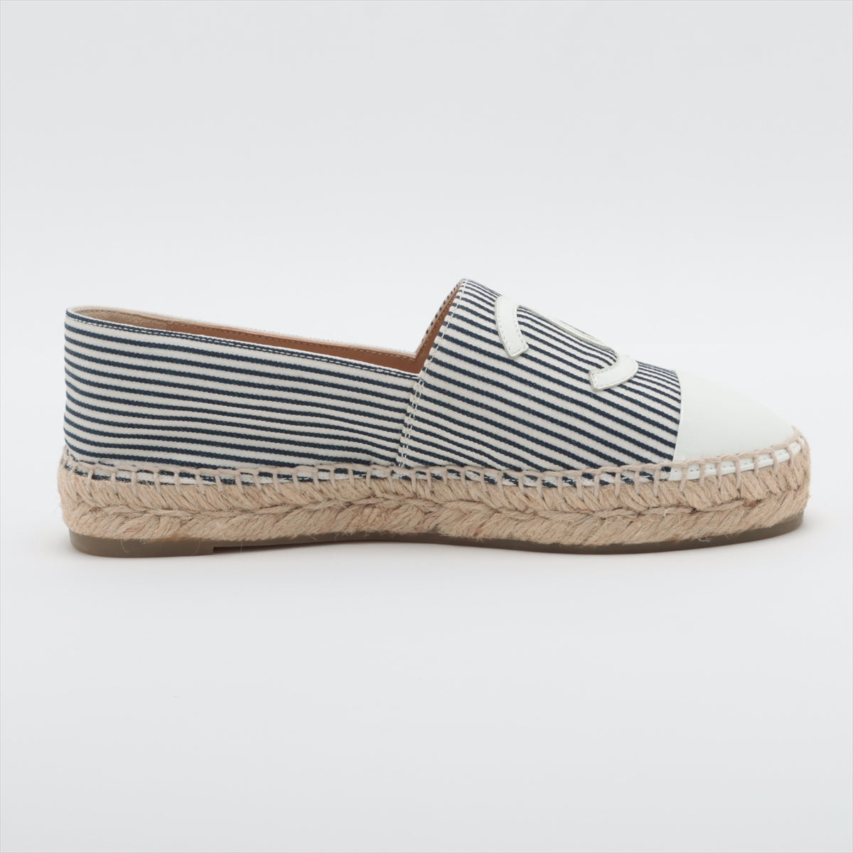 Chanel Coco Leather X Fabric Espadrille 35 Navy X White G29762 Stripe Bag