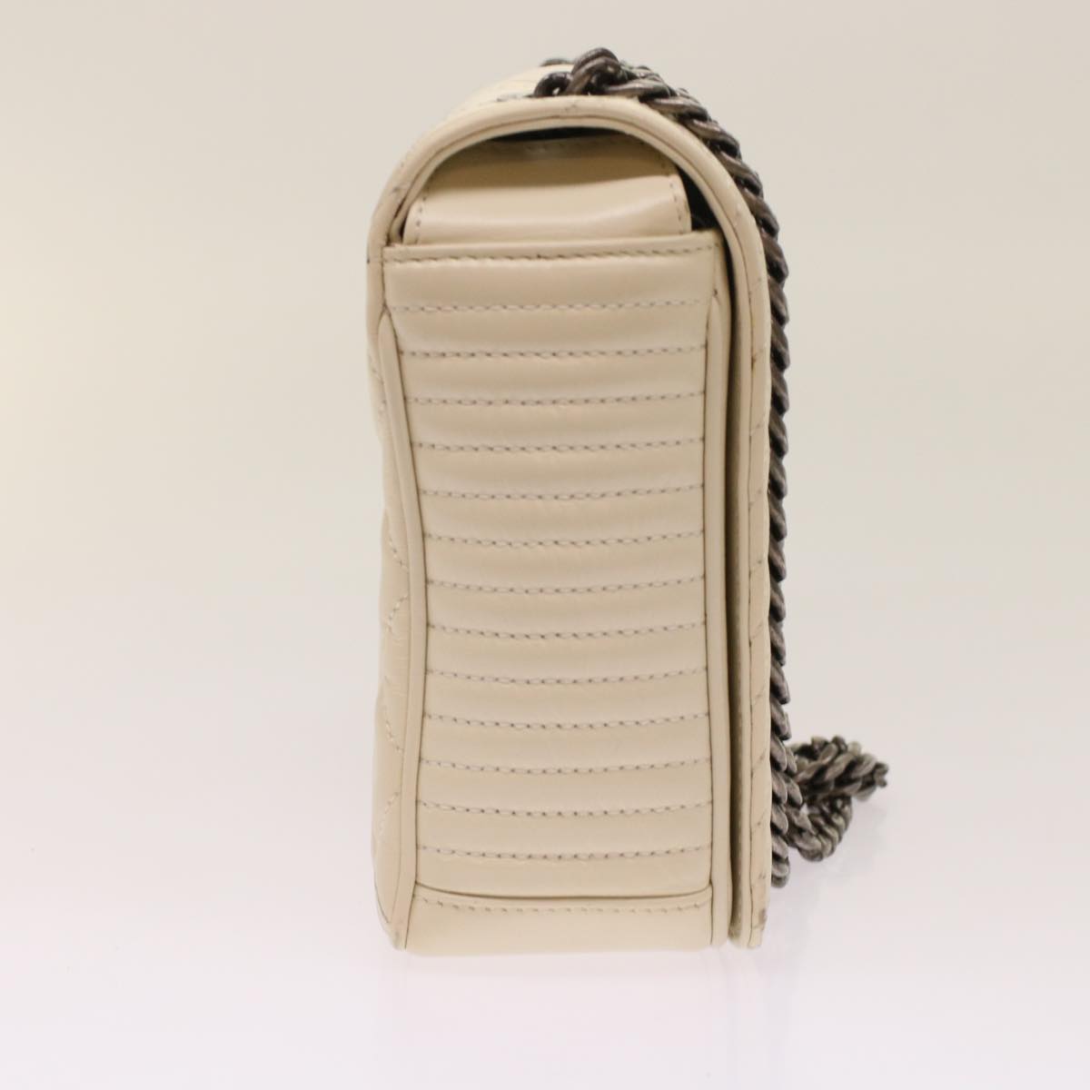 CHANEL Chevron x Matelasse Chain Shoulder Bag Lamb Skin White CC Auth 48469A