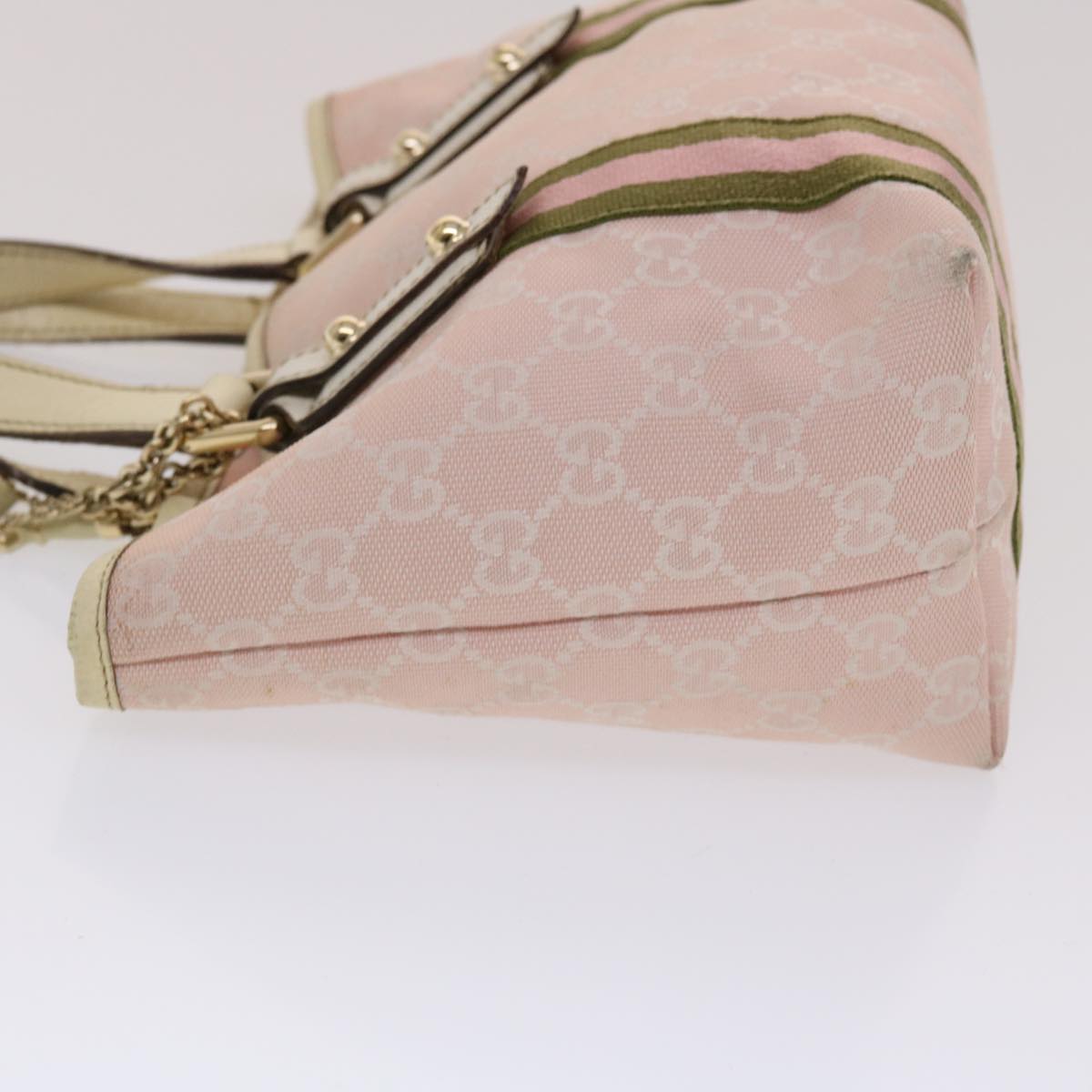 Gucci GG Canvas Sherry Line Hand Bag Pink White Green 49075