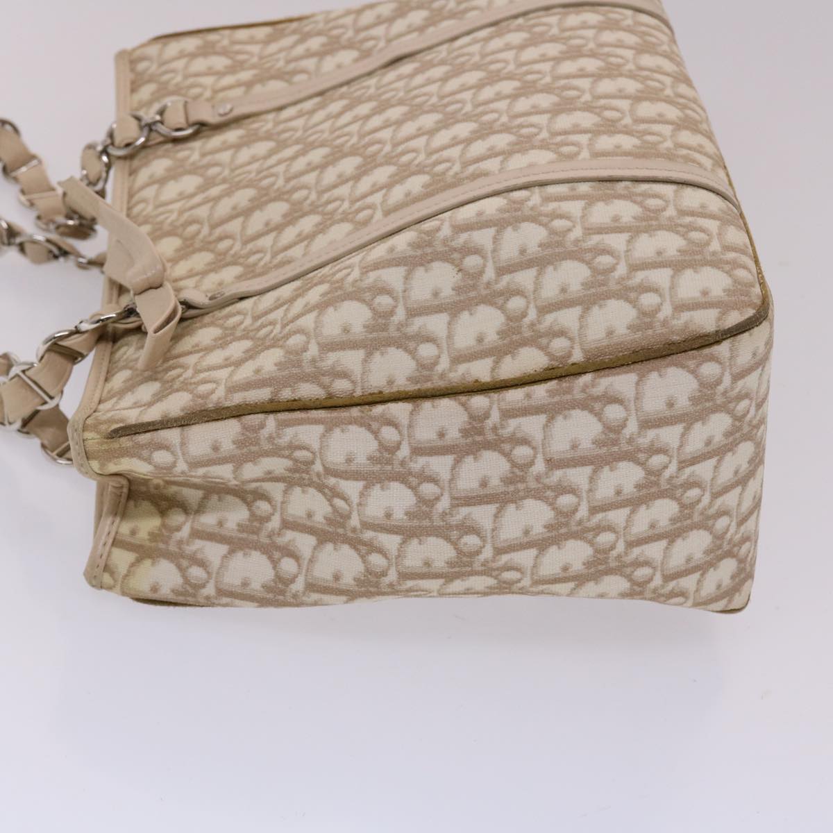 CHRISTIAN DIOR Trotter Canvas Tote Bag PVC Leather Beige Auth 49112