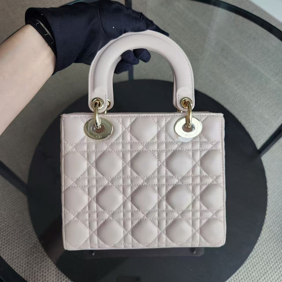 Dior Lady Small - Cannage Lambskin Light Blush Pink Gold Hardware