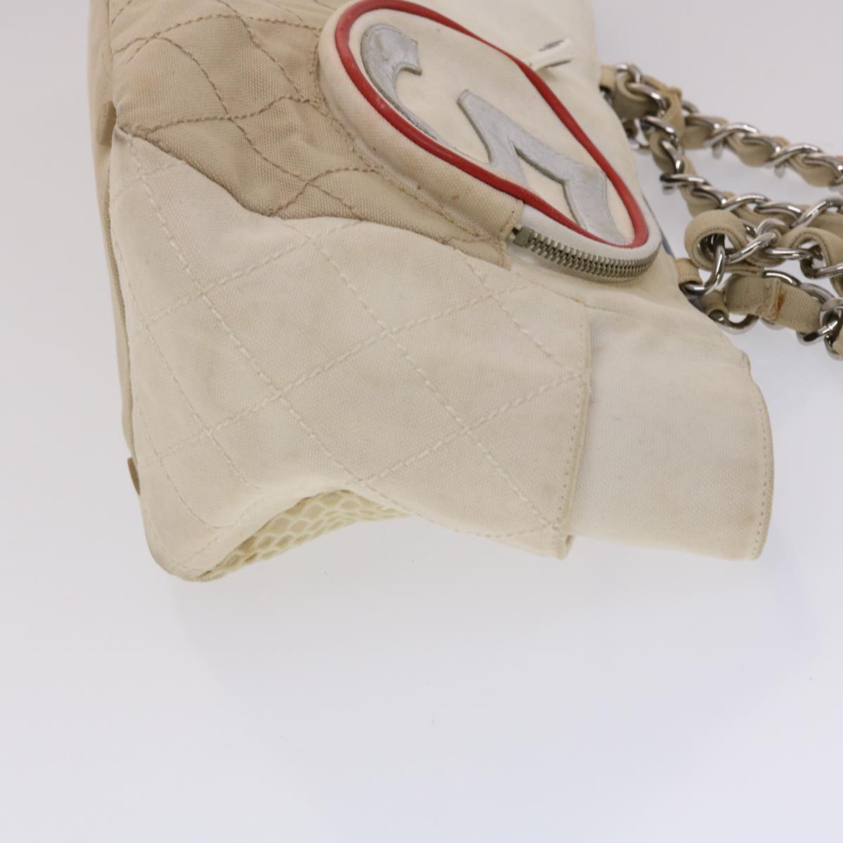 CHANEL Chain Tote Bag No5 Canvas White CC Auth 49901