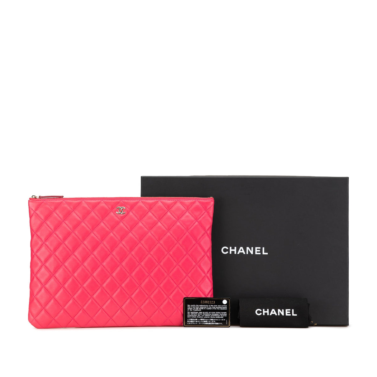 Pink Chanel Large Quilted Lambskin O Case Clutch