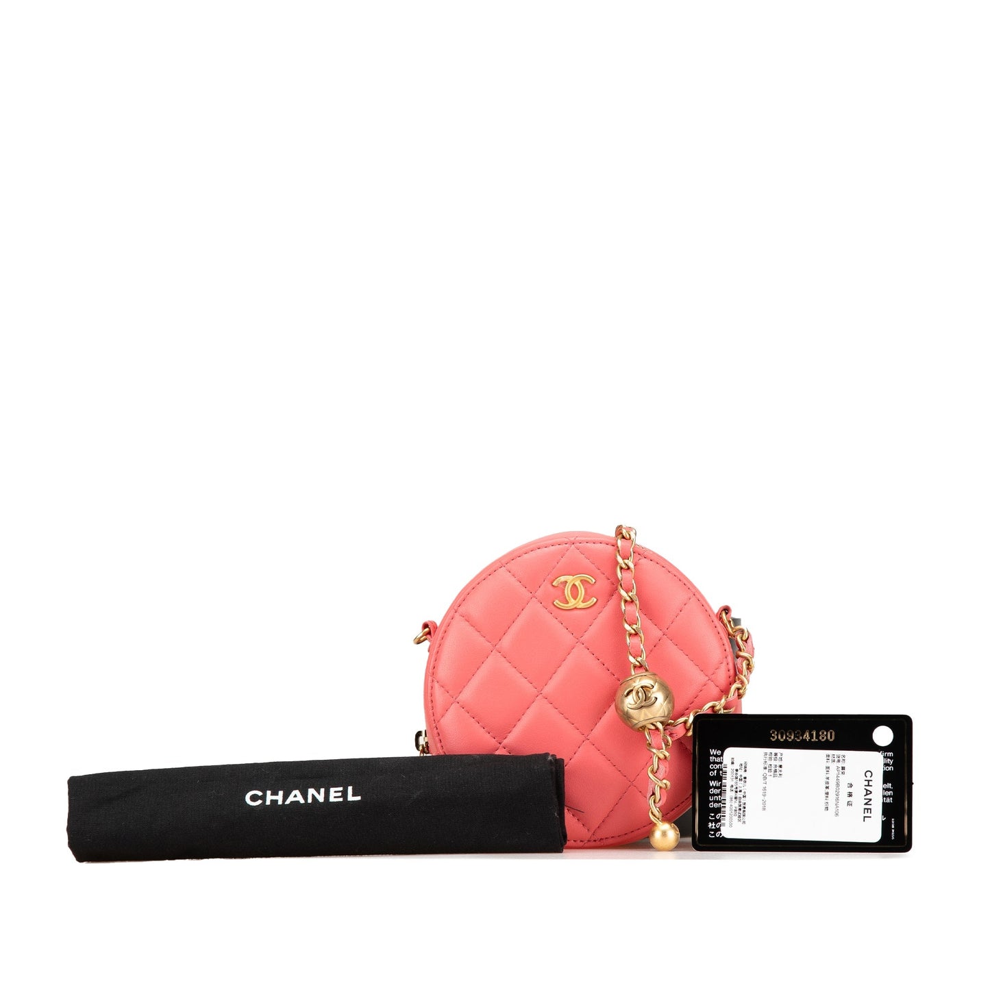 Pink Chanel CC Quilted Lambskin Pearl Crush Round Clutch with Chain Crossbody Bag