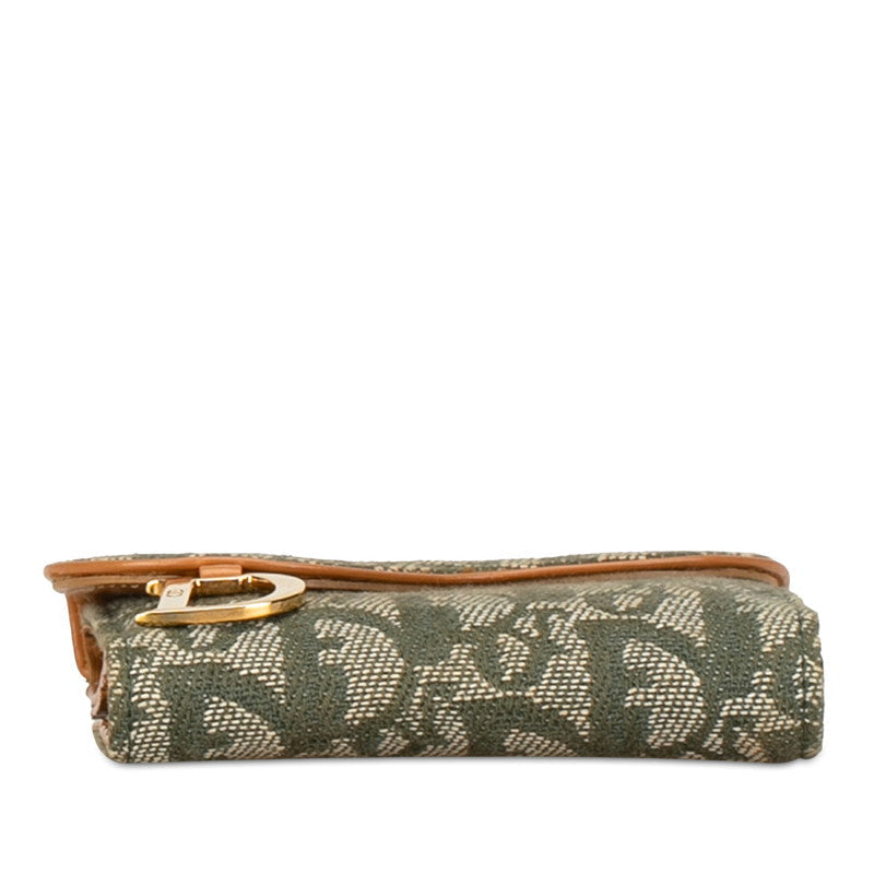 Dior Trotter Saddle Twin Fold Wallet Green Beige Canvas Leather Dior