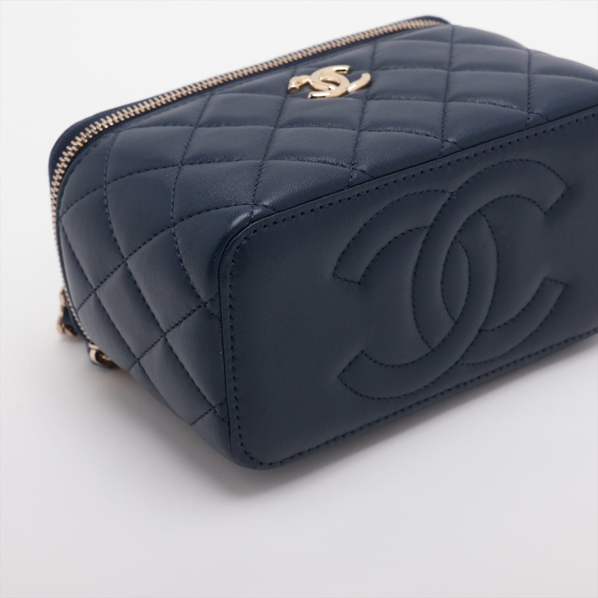 Chanel Lambskin Chain Shoulder Bag Vanity Navy G AP2846