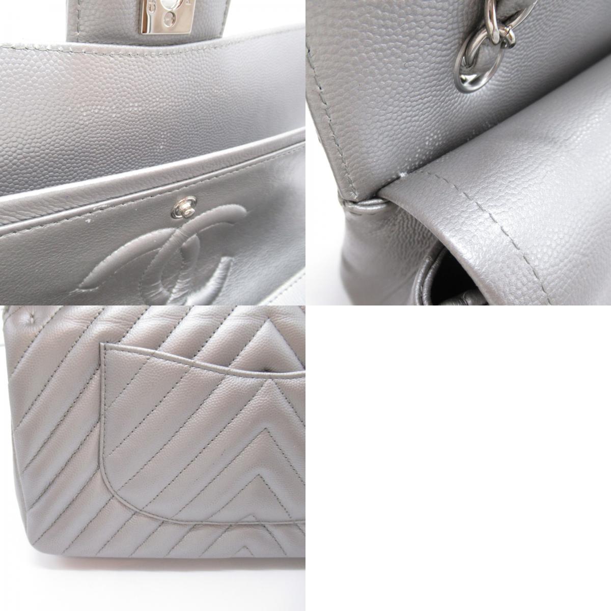 Chanel V Stitch Chain Shoulder Bag Caviar S Silver