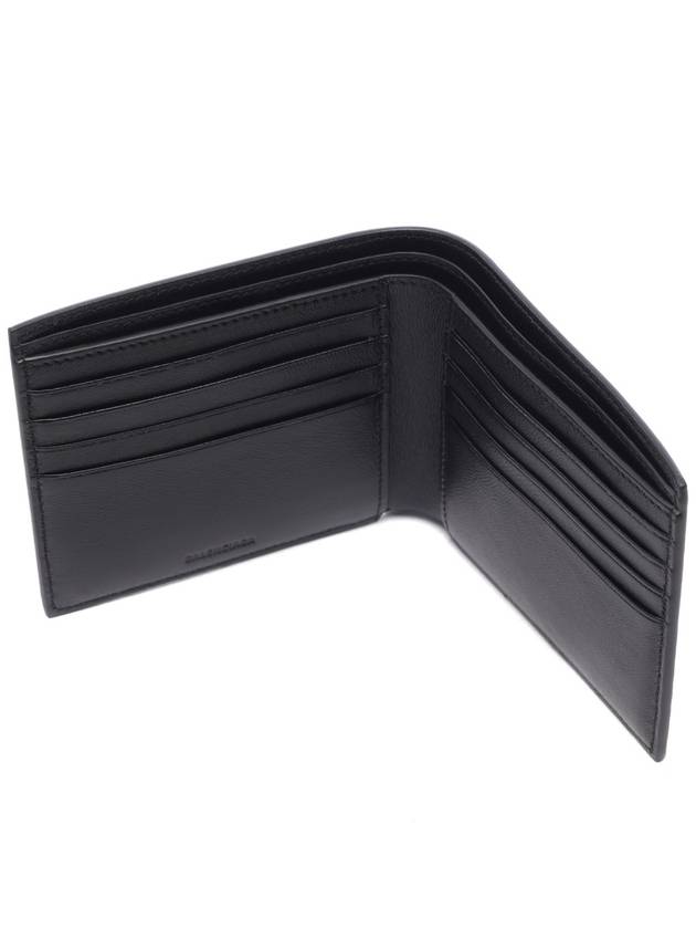 Luxury Balenciaga Logo Print Leather Half Wallet Black