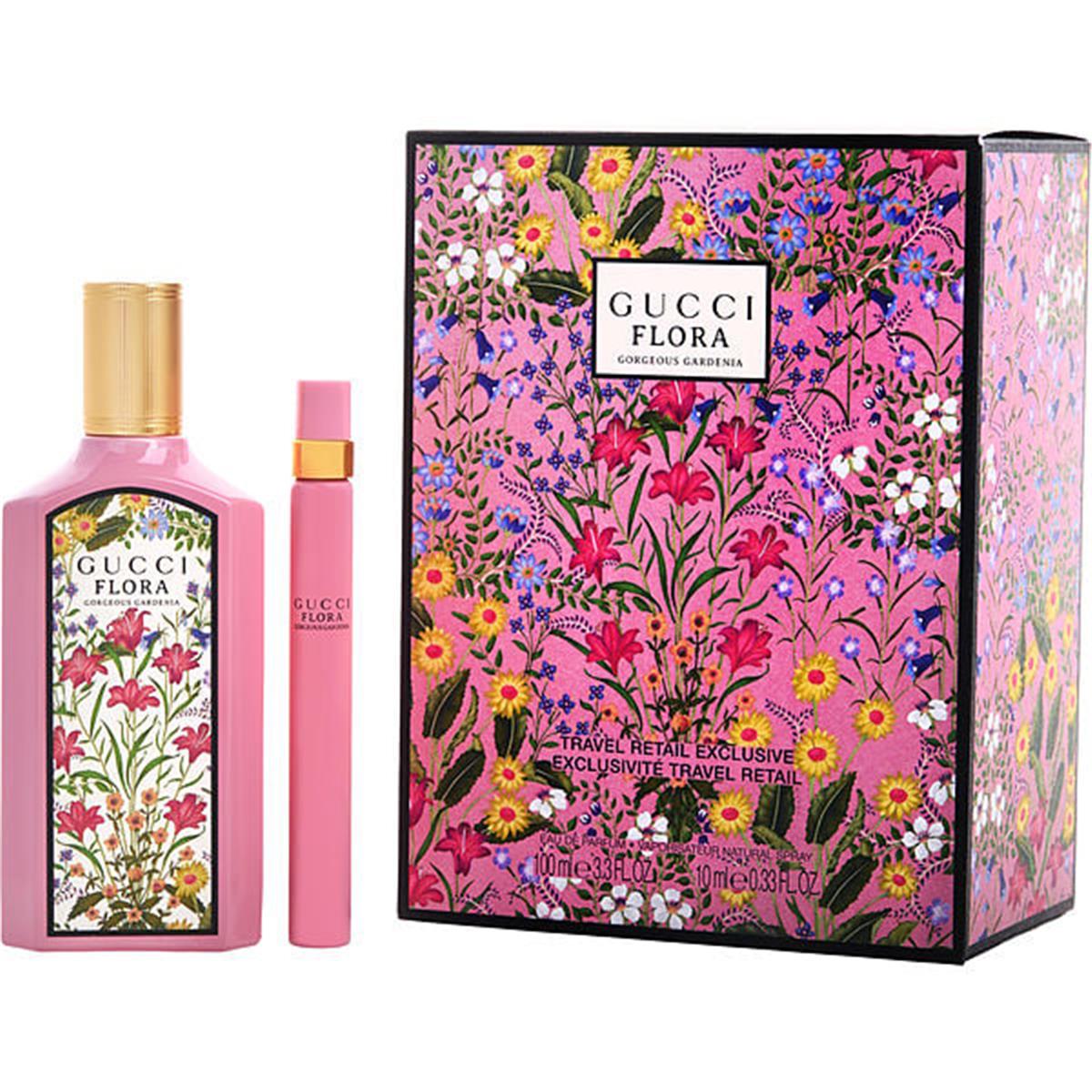 Gucci Flora Gorgeous Gardenia Eau De Parfum Spray 3.3 oz & Eau De Parfum Spray 0.33 oz Mini Gift Set