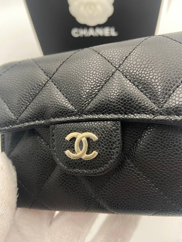 CC Logo Caviar Chain Flap Card Wallet Black Chanel