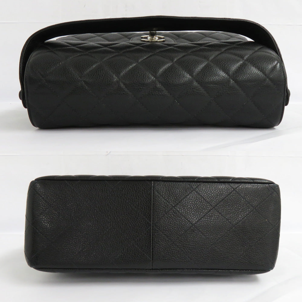 Chanel Double-Face Handbag Caviar S Black Silver G 4th Classical Coco Leather