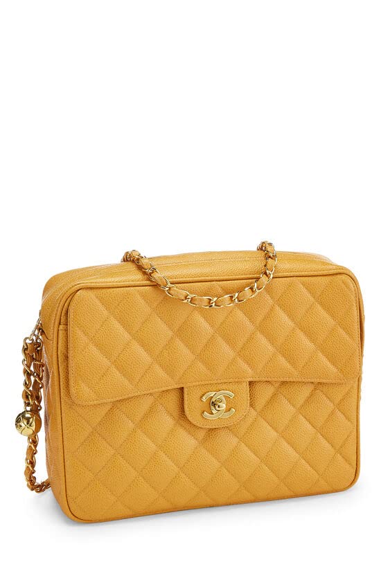 CHANEL, Yellow Quilted Caviar Pocket Camera Bag Large, Yellow