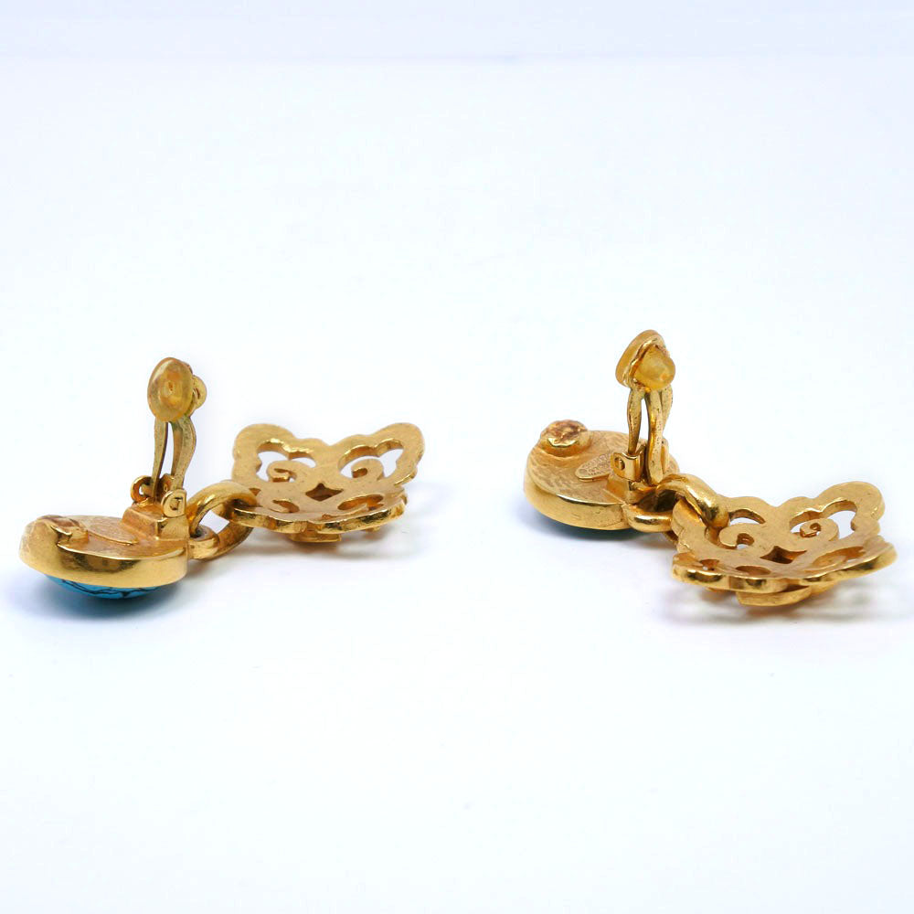 CHANEL Earring Plated Gold, Color Stone gold COCO Mark Women Used