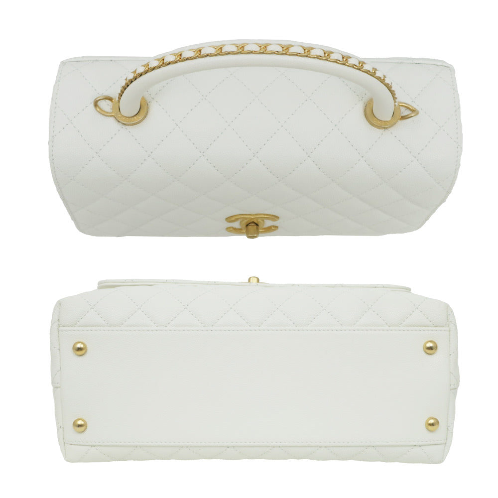 CHANEL Coco Handle 29 Matrasse Caviar S Handbag White White 2WAY Shoulder G Gold