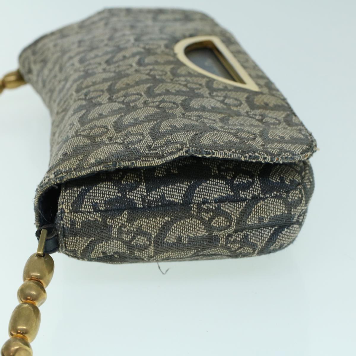 CHRISTIAN DIOR Trotter Canvas Maris Pearl Shoulder Bag Navy Auth 53747