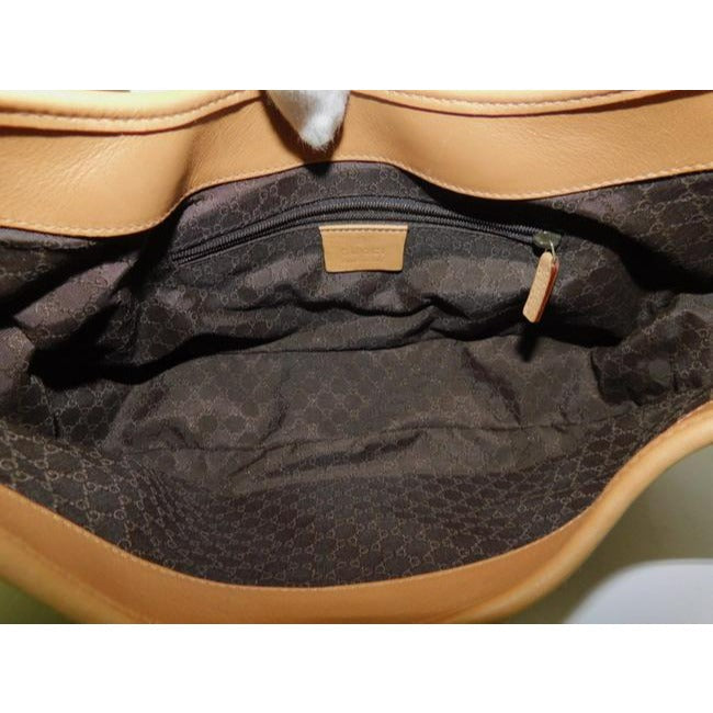 Vintage, Tom Ford era, Gucci Jackie orange-ish camel colored leather & brown canvas shoulder bag w stripe