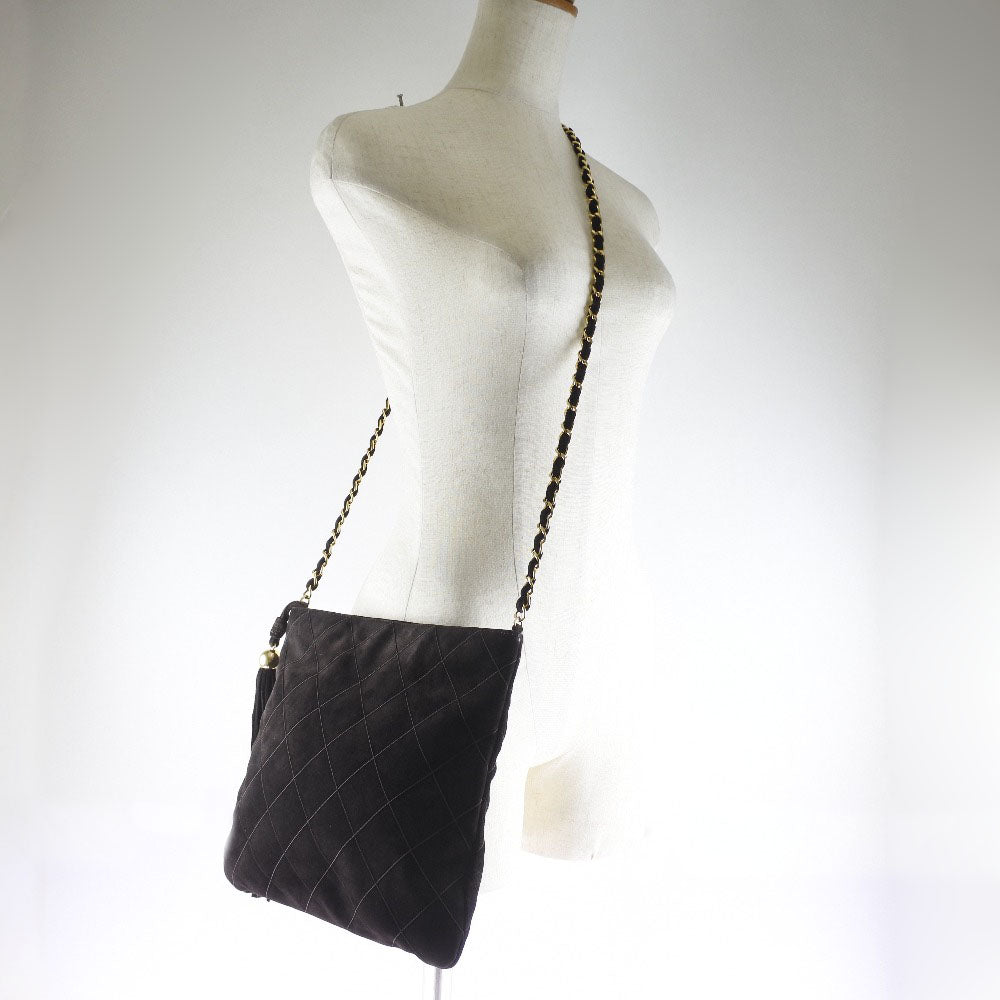 CHANEL Shoulder Bag Suede Brown fringe ChainShoulder Women Used