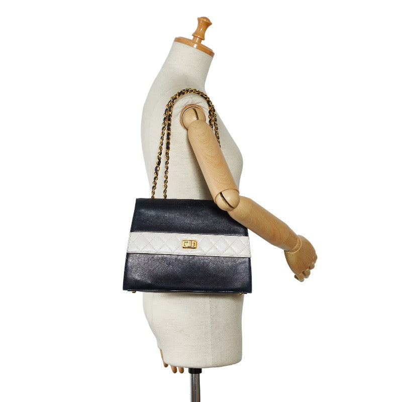 Chanel Matrases Turton Chain Shoulder Bag Navy White G Leather Chanel