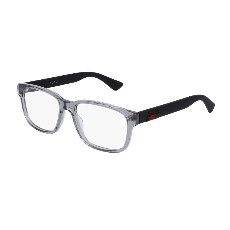 Gucci Eyeglasses Square Full Rim, Transparent Grey Frame and Clear Demo Lenses Lens GG0011O003