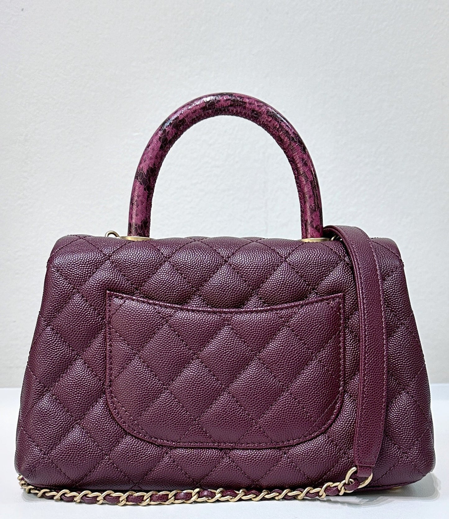 Chanel Small Coco Handle Elaphe Leather Handle Burgundy