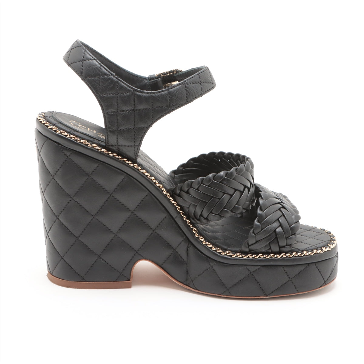 Chanel Coco Matrasse Leather Sandal 37 Black G30758