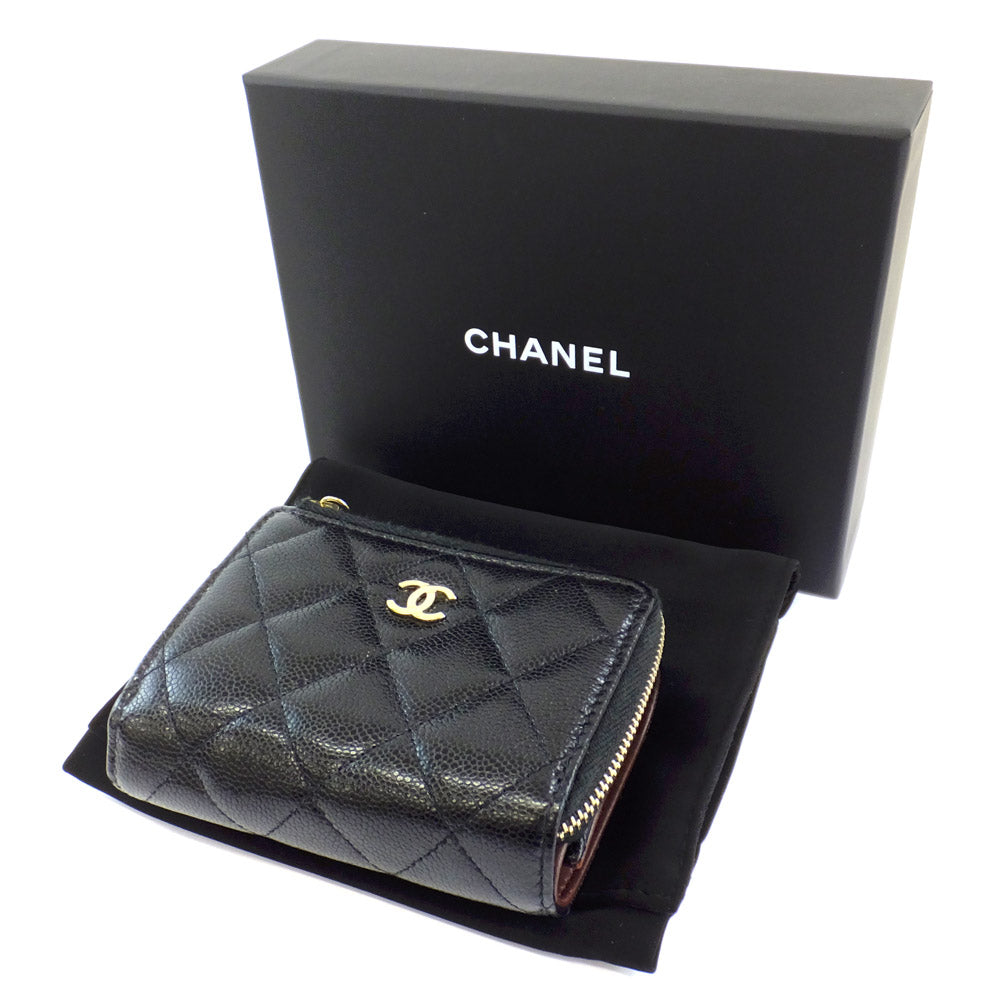 Chanel Three Fold Wallet Black Gold L Coco Mark AP3177 B10583 Wallet