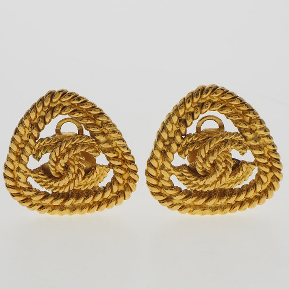 CHANEL Earring Plated Gold gold vintage Triangle COCO Mark Women Used