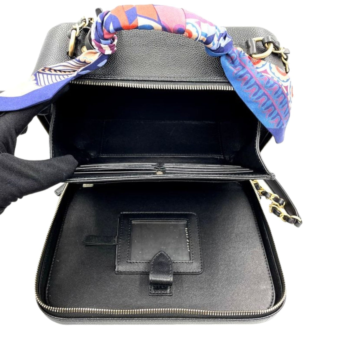 CC Filigree Vanity Case Medium With Twilly Caviar Black GHW