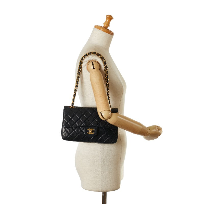 Chanel Mattrase 23 Coco Double Flap Chain Shoulder Bag Black Leather Chanel