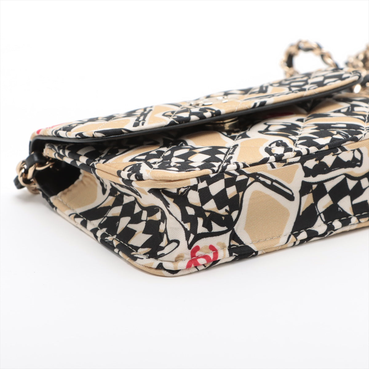 Chanel Flag Print Canvas Chain Shoulder Bag Beige Gold Nonevelty