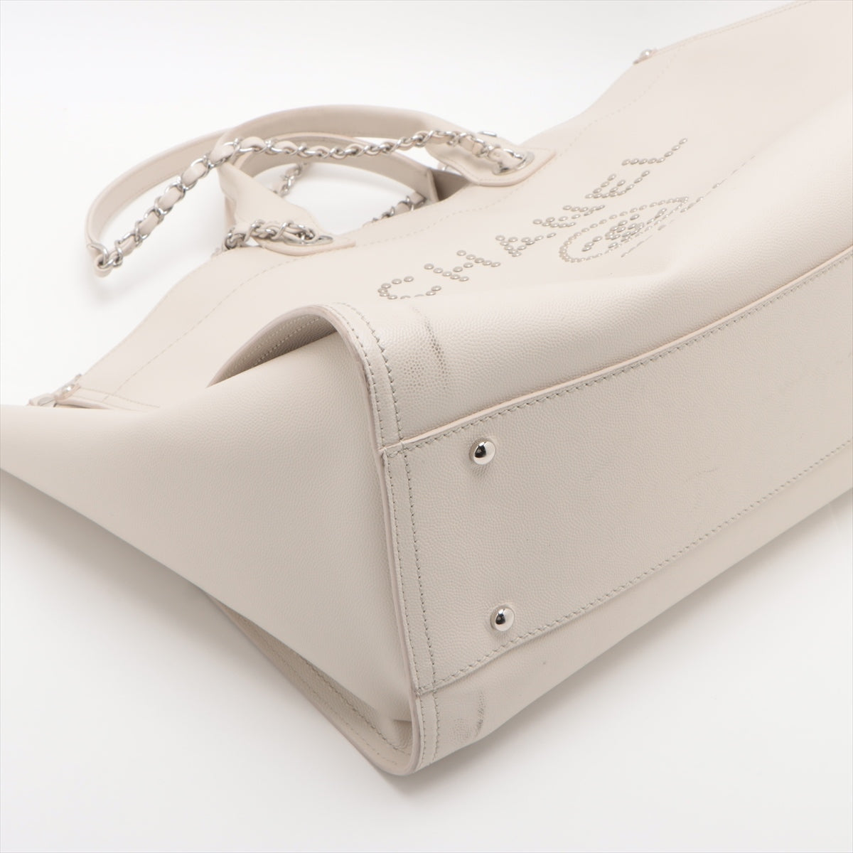 Chanel Deauville GM Caviar S Tote Bag 2WAY Beige Silver 25th