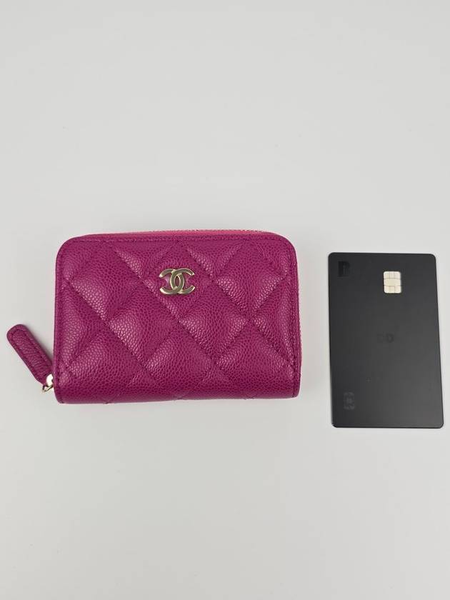 Classic Grained Shiny Calfskin Zipped Coin Wallet Fuchsia Chanel