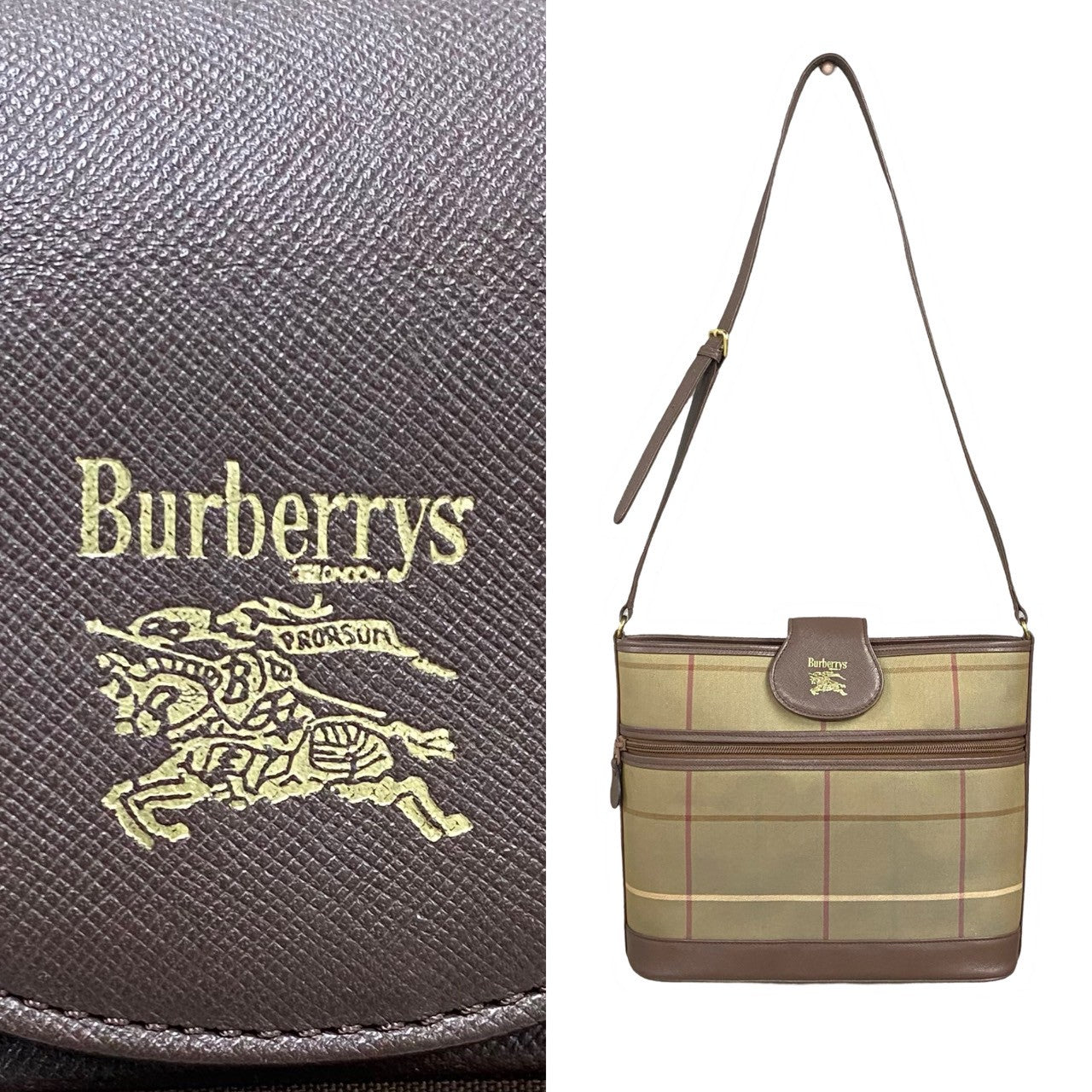 Burberrys Nova Check Shadow Horse Canvas Leather Shoulder Bag
