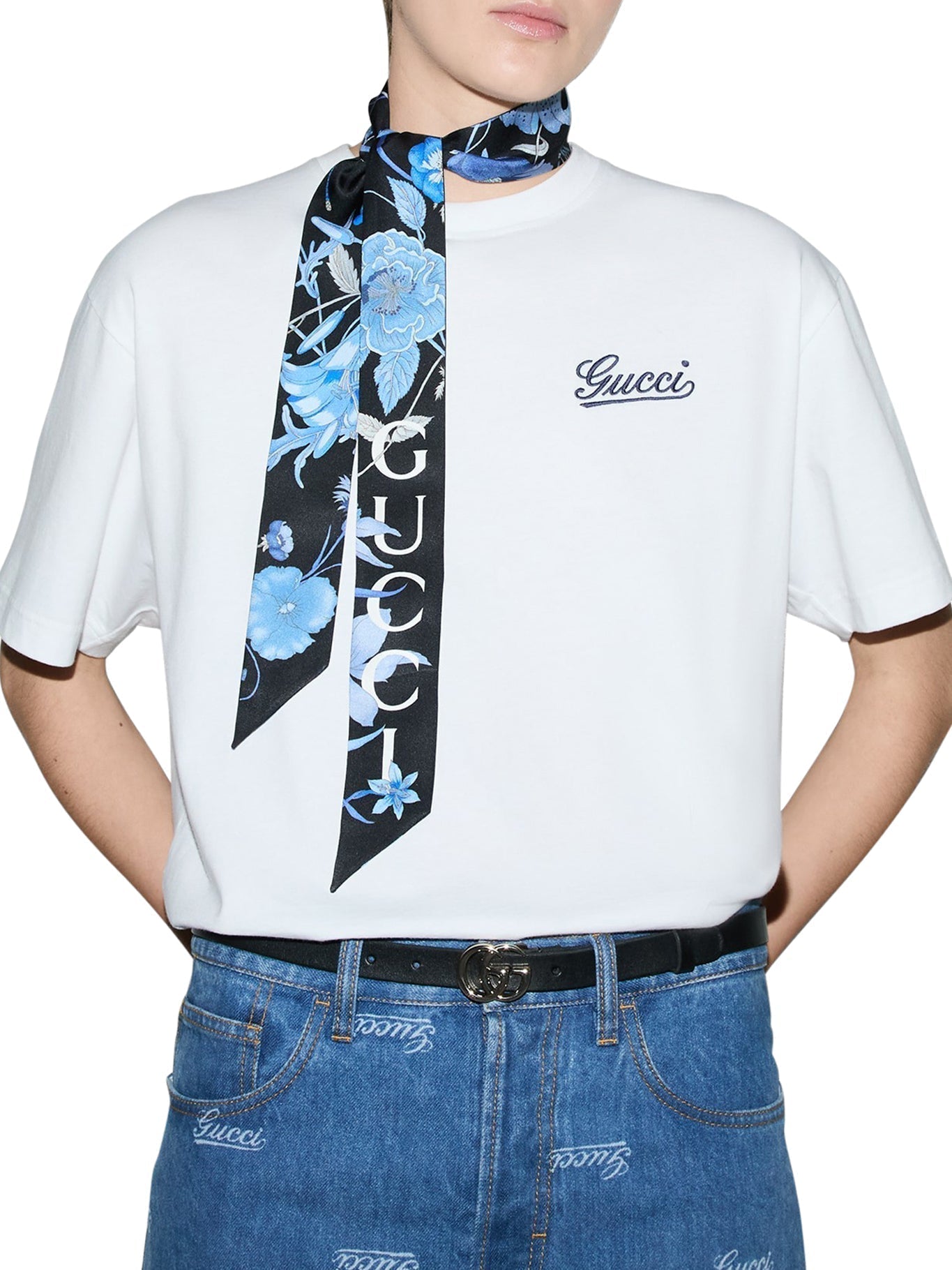 FLORAL GUCCI PRINT SILK NECK BOW