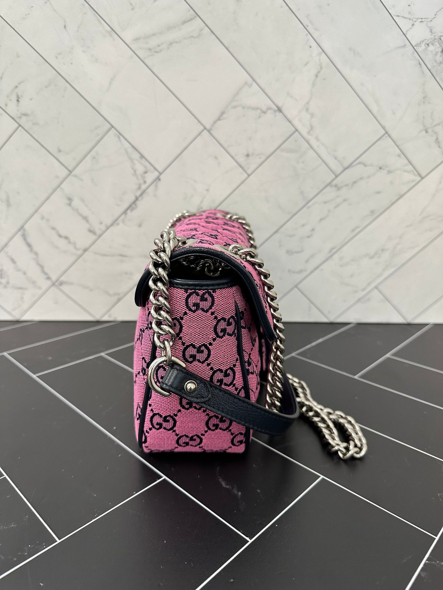 BRAND NEW Gucci Pink Canvas Small Marmont Crossbody Bag