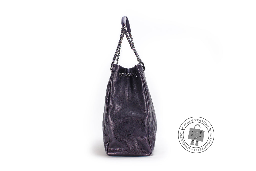 Chanel A67389 CC Shopping Bag IN Iridescent Metallic Purple Calfskin Shoulder Bags Bkhw