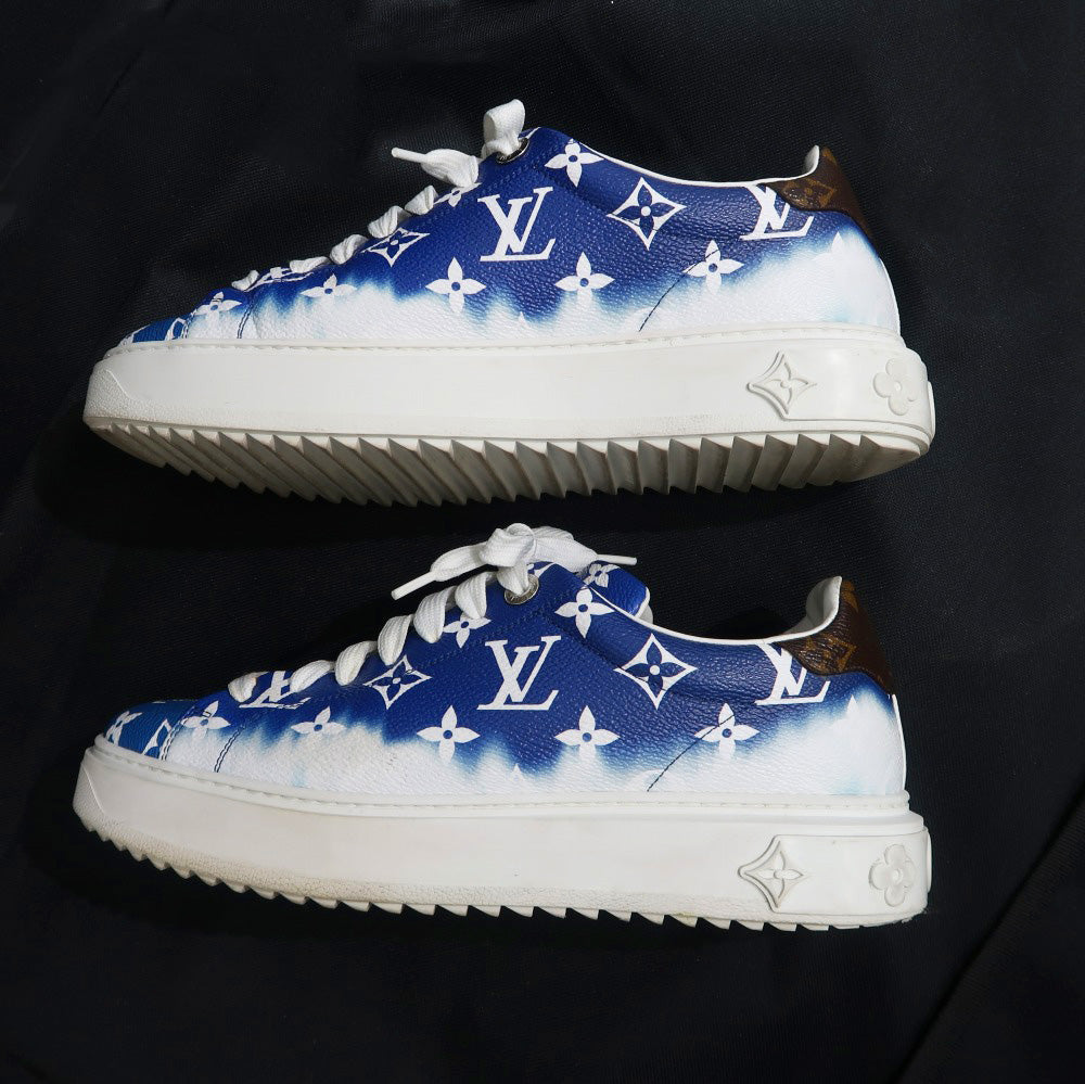 Louis Vuitton Time Outline Trainers 39 1/2 Blue White Dark Brown Shoes