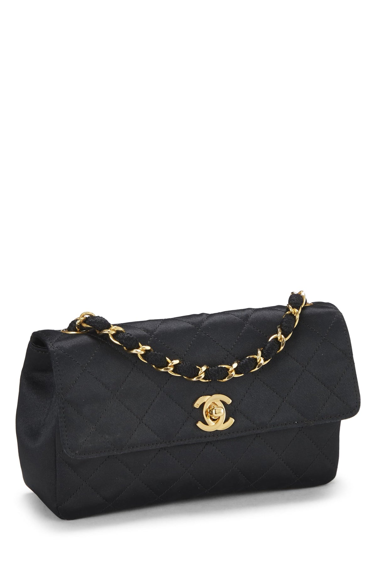 Chanel, Black Quilted Satin Half Flap Mini, Black