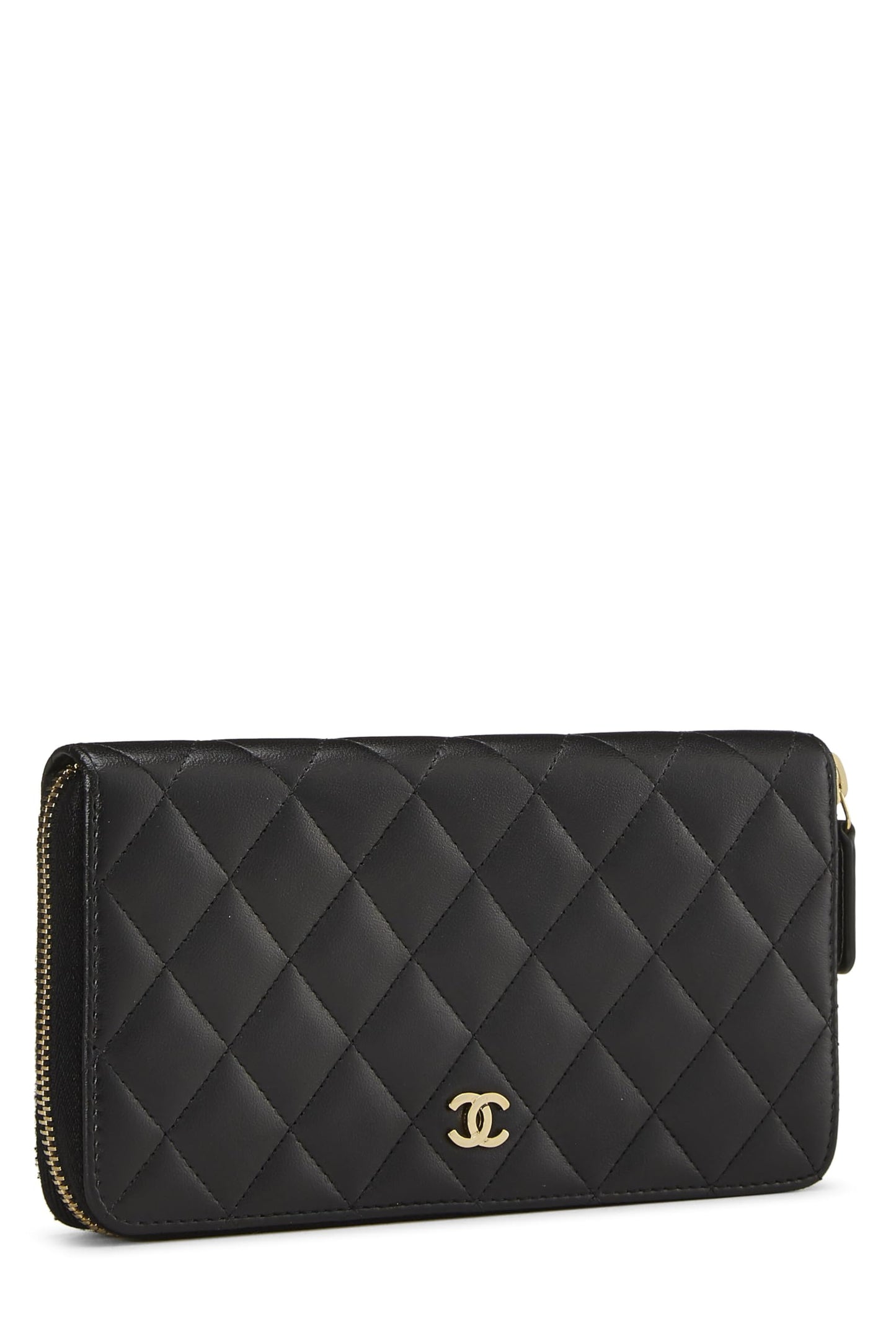 Chanel, Black Quilted Lambskin Classic Zip Wallet, Black