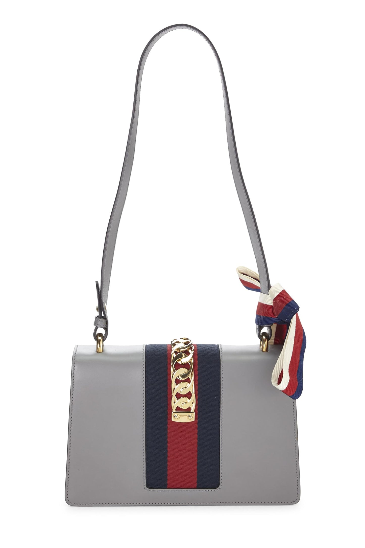 Gucci, Grey Leather Web Sylvie Shoulder Bag Small, Grey