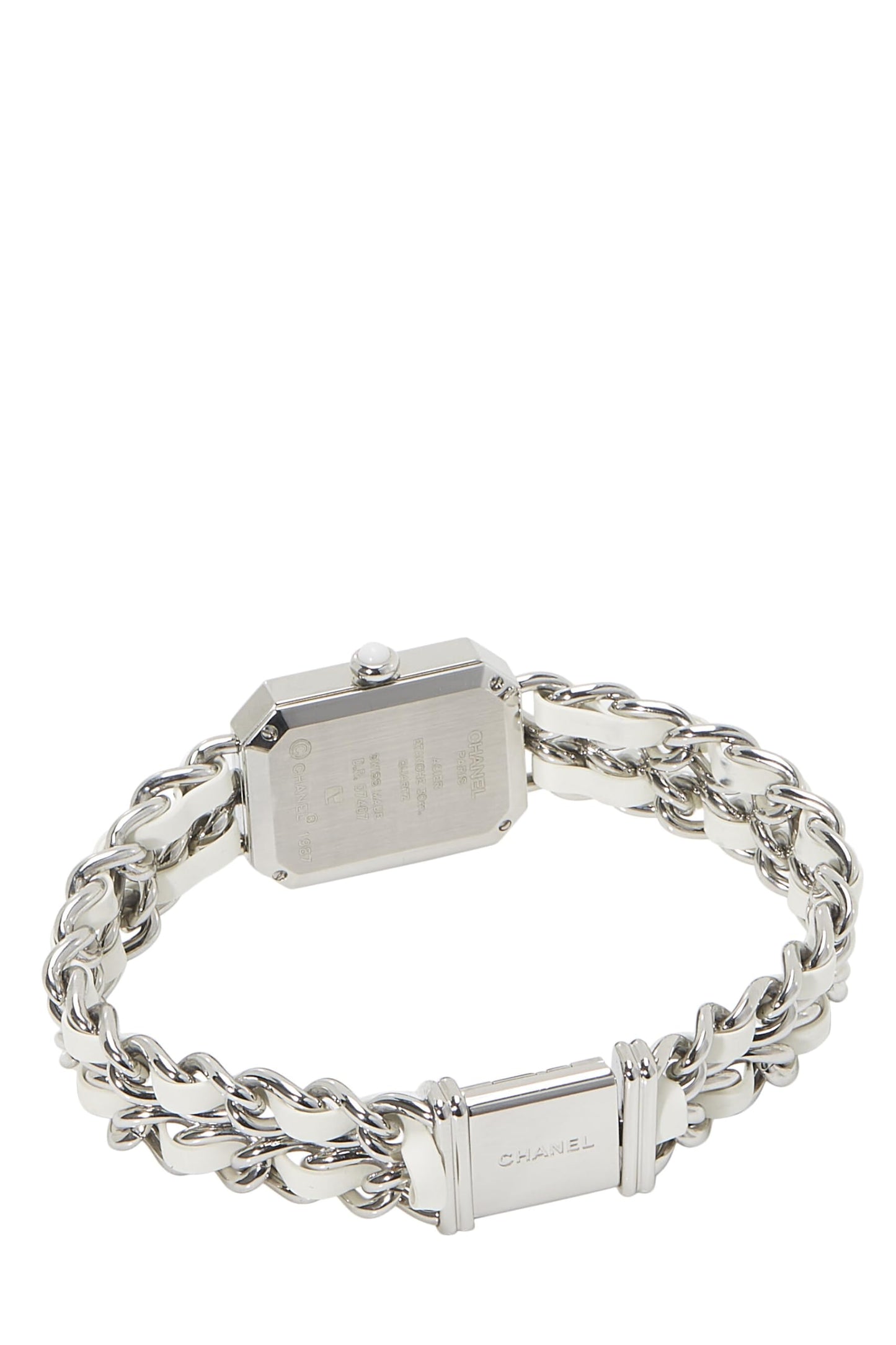 Chanel, Silver & White Leather Premiere Watch XL, White
