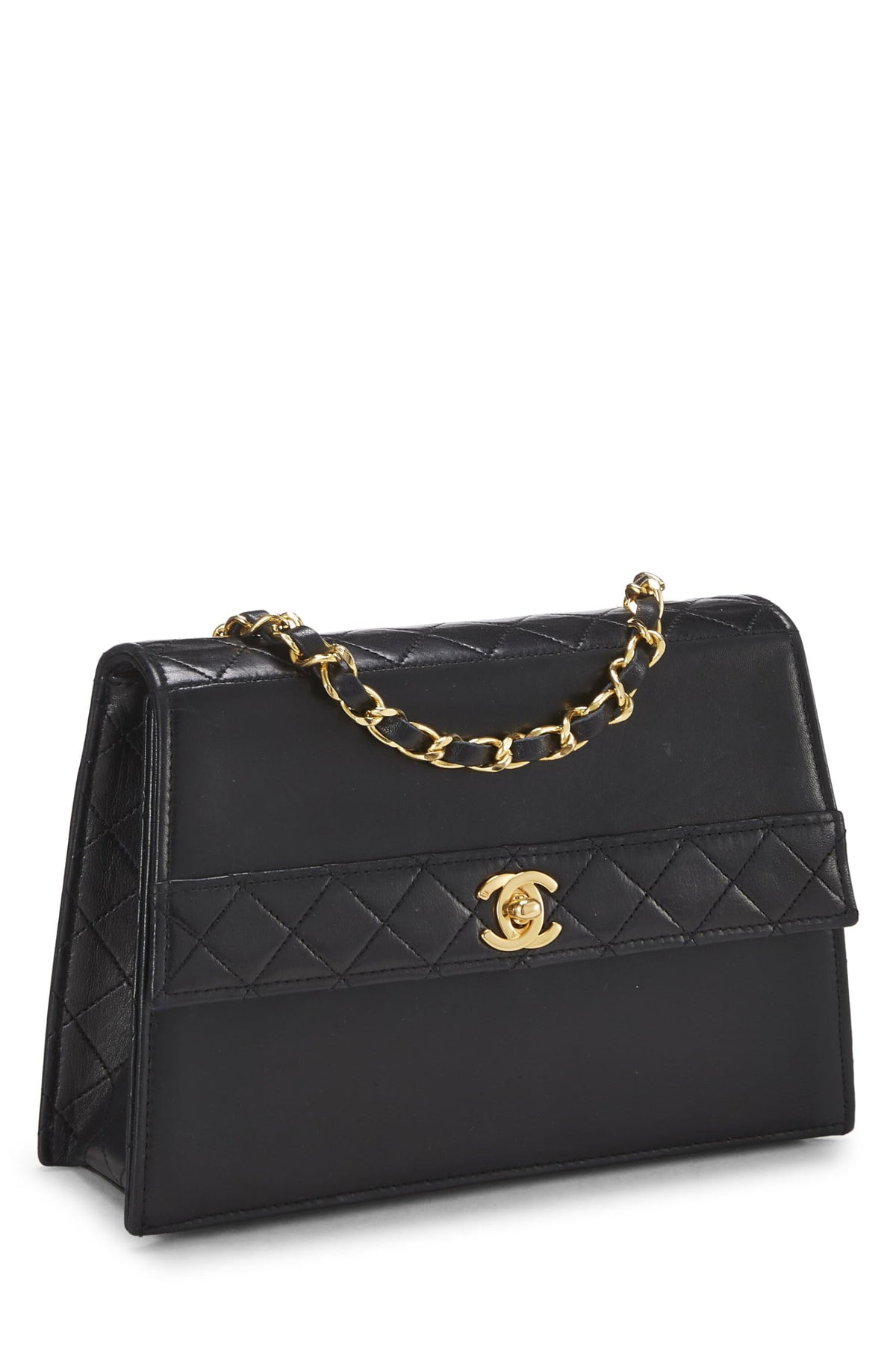 Chanel, Black Quilted Lambskin Trapezoid Bag, Black