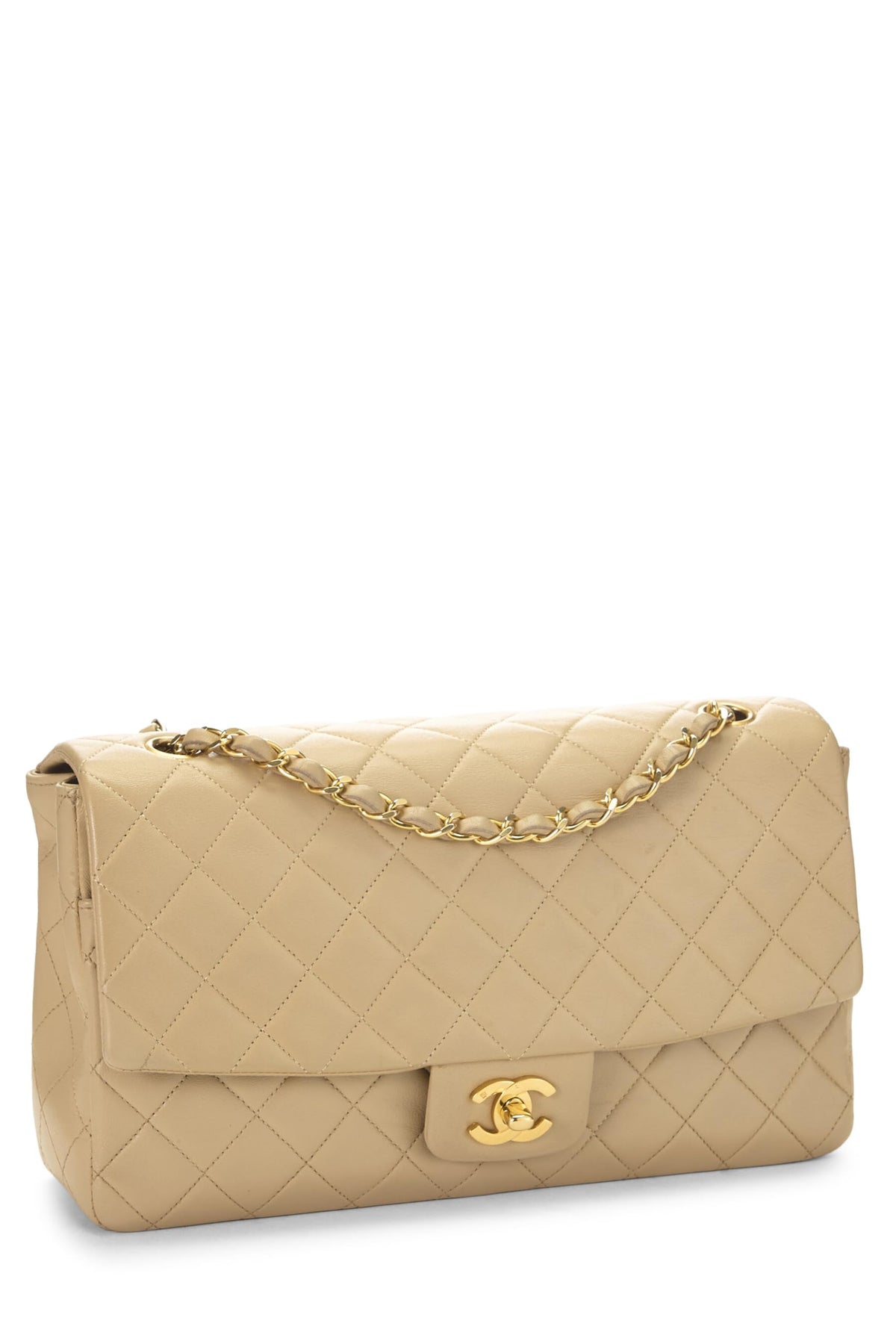 Chanel, Beige Quilted Lambskin Half Flap Medium, Beige