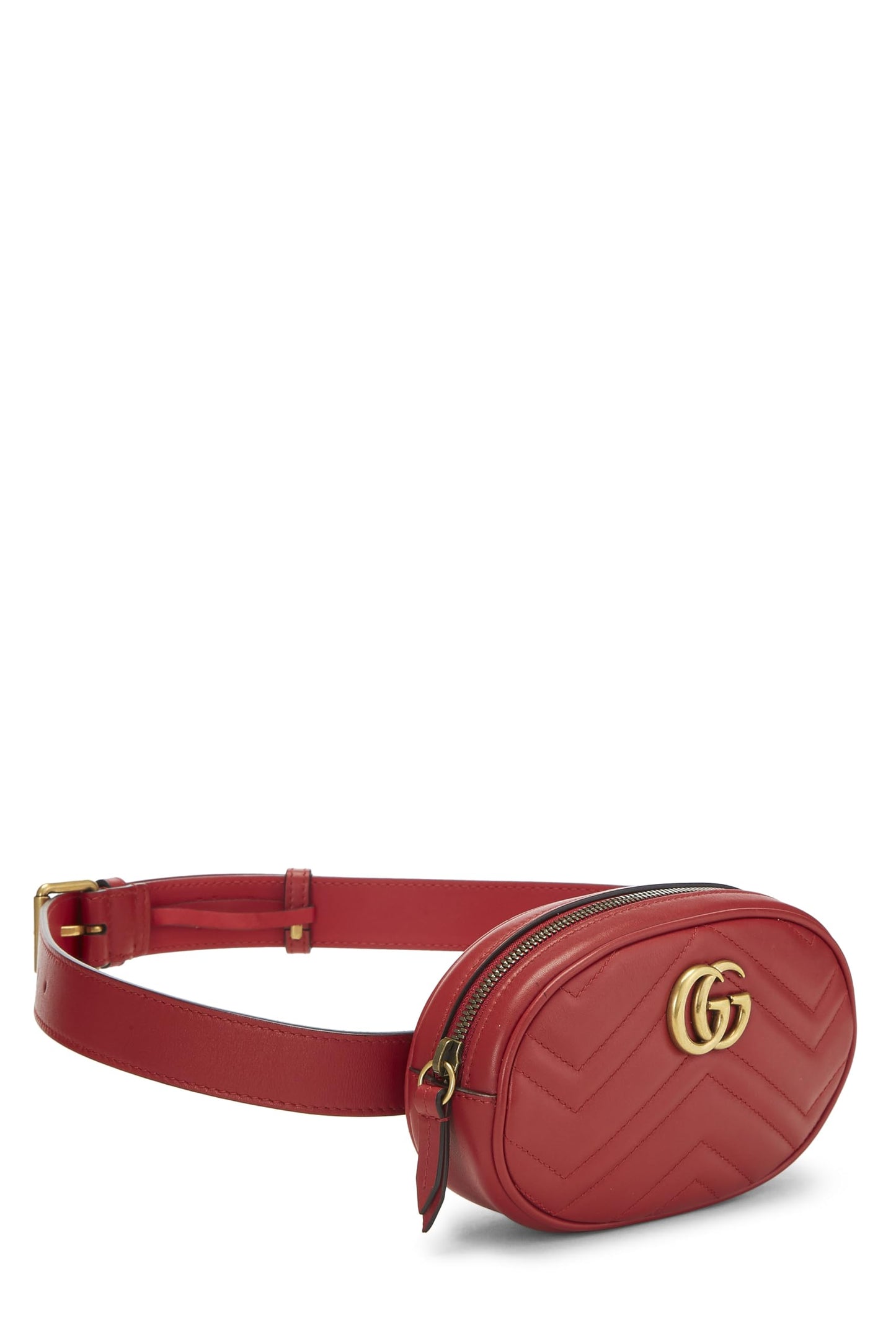 Gucci, Red Chevron Leather GG Marmont Belt Bag, Red