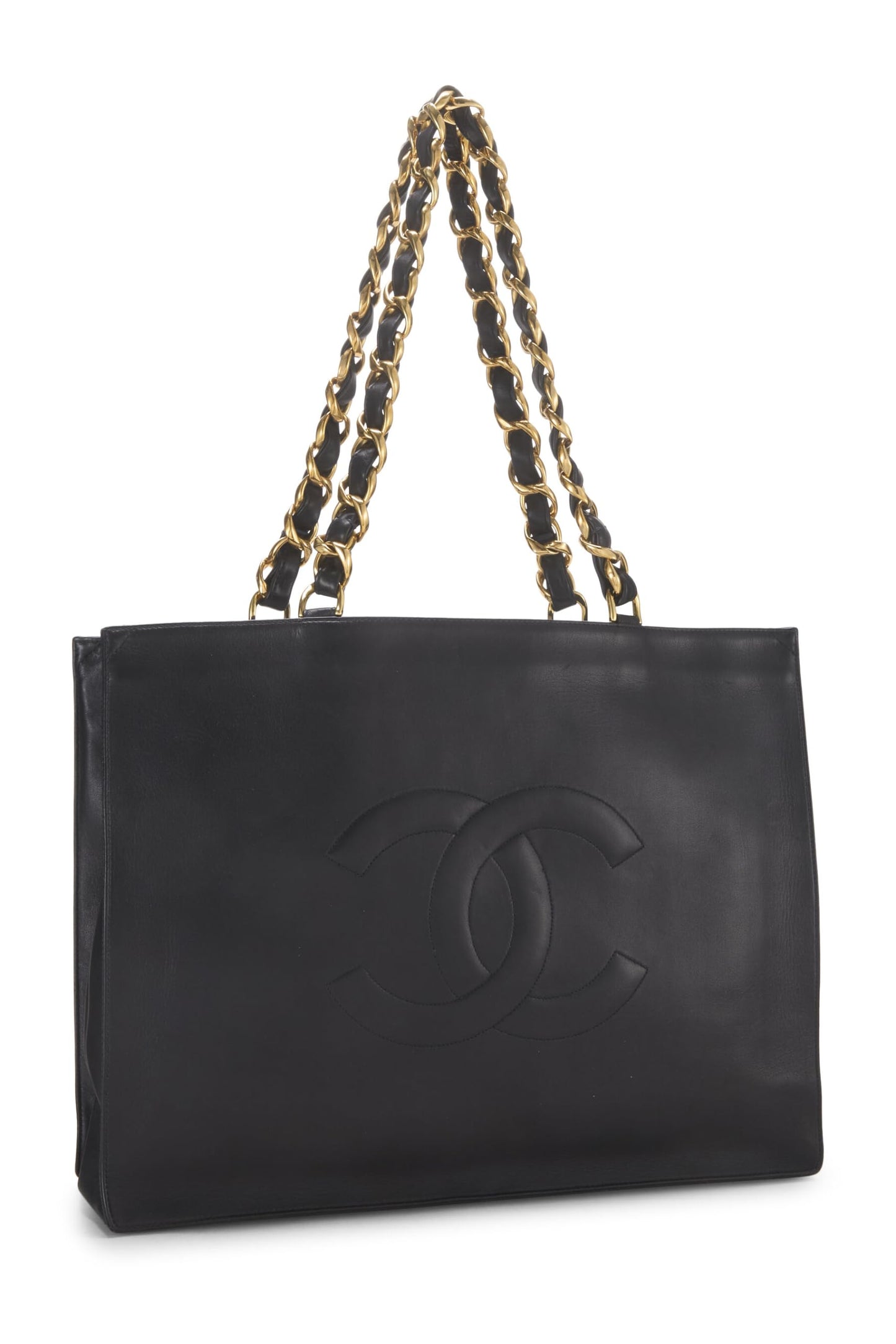 Chanel, Black Lambskin Flat Chain Handle Tote, Black
