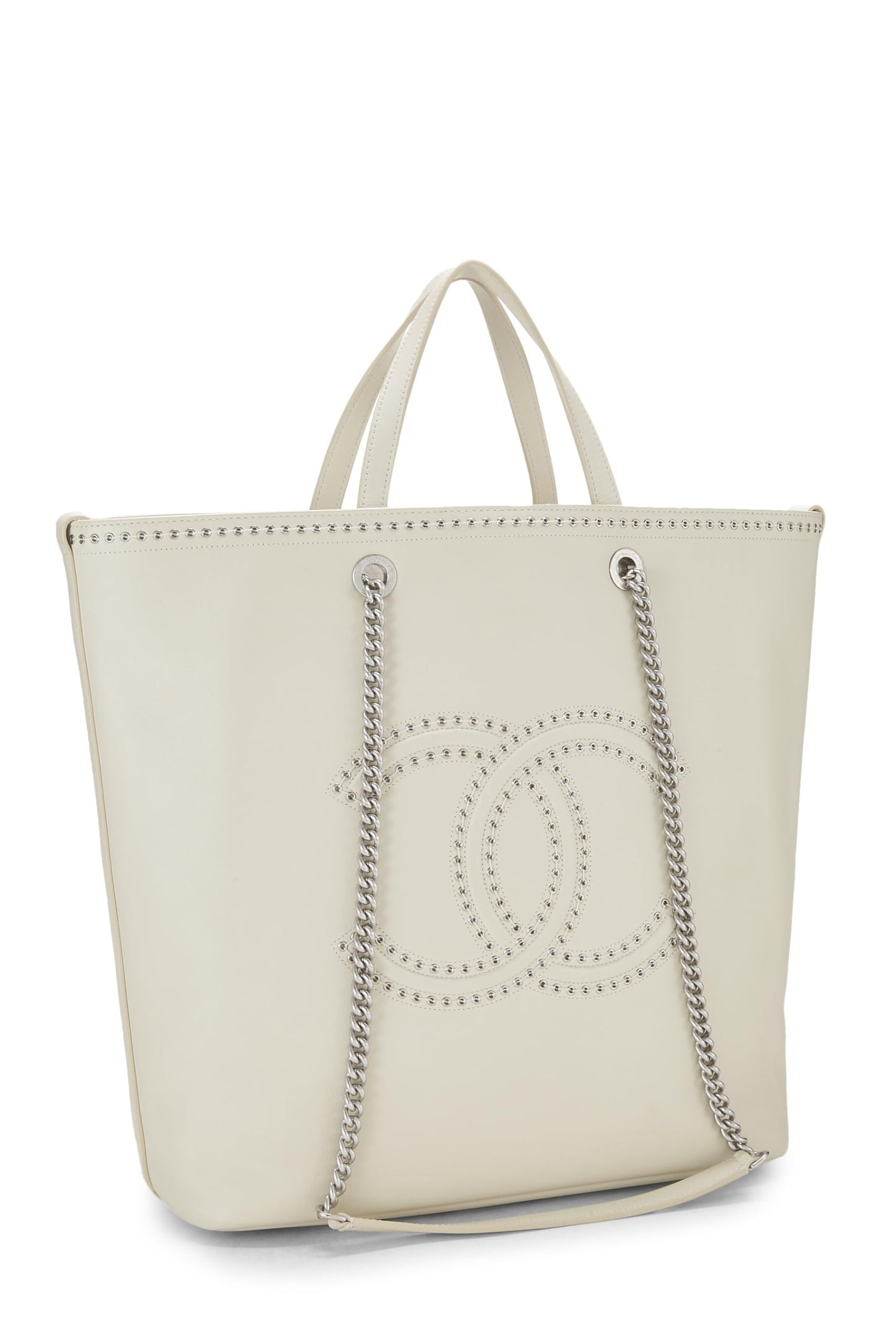 Chanel, White Calfskin Coco Eyelet Shopping Tote Large, White