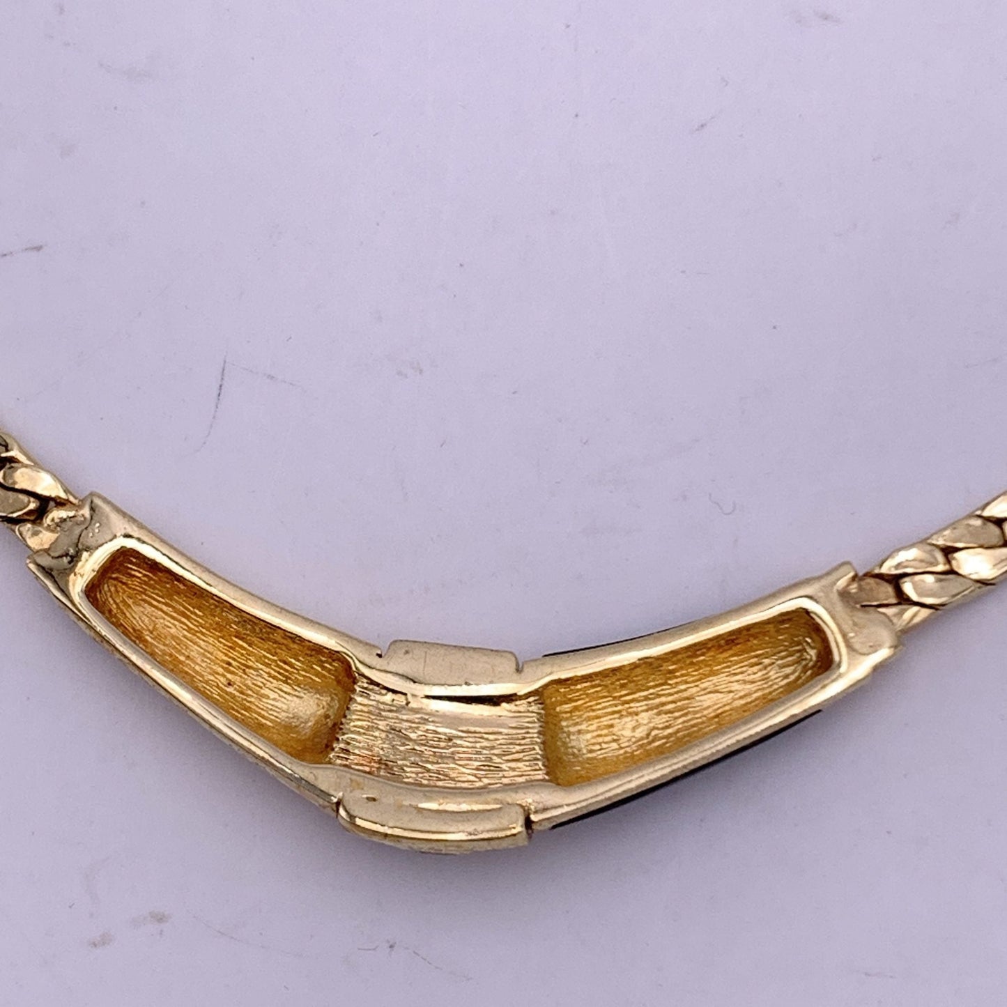 CHRISTIAN DIOR Vintage Gold Metal Crystal Black Enamel Necklace