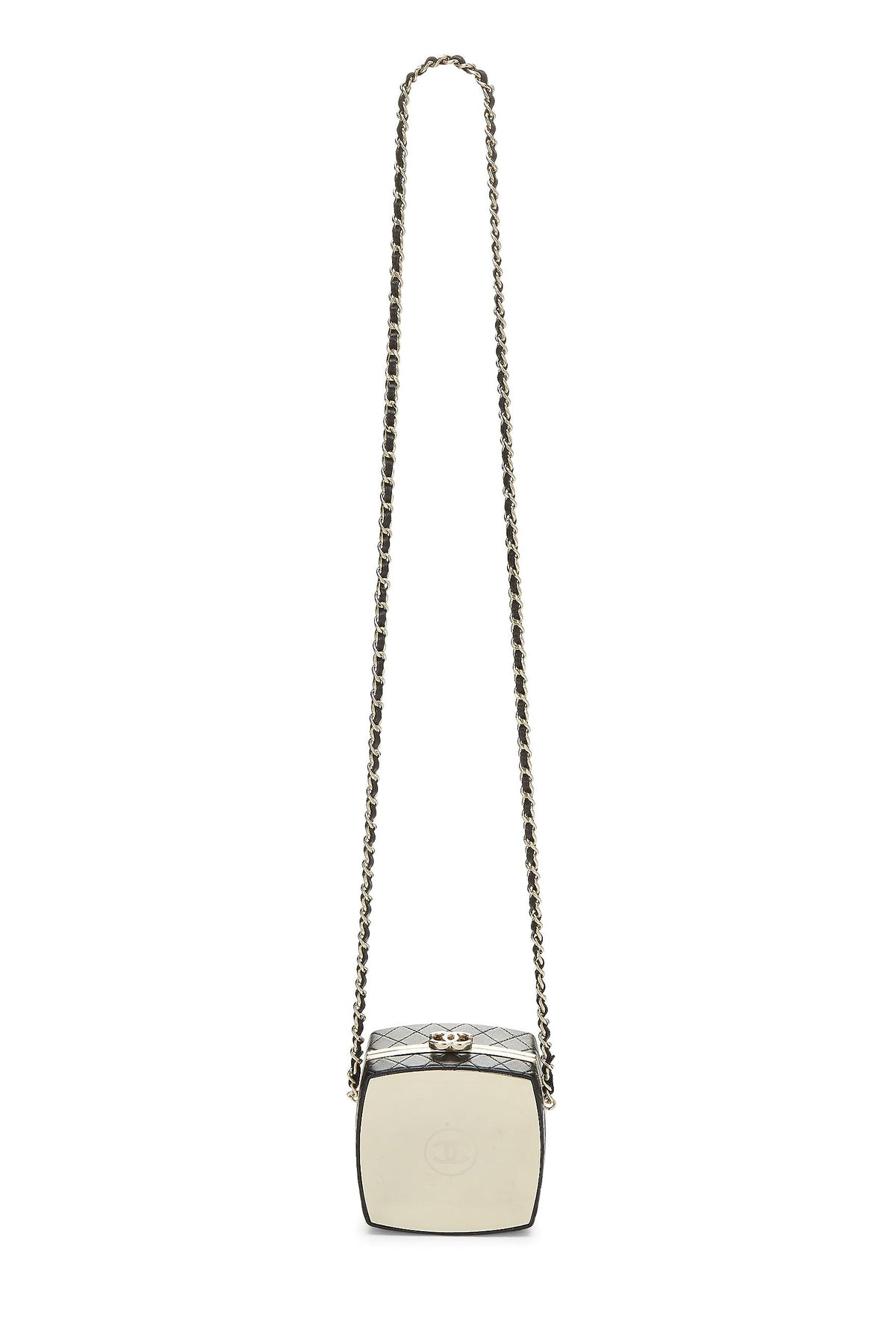 Chanel, Black Lambskin Powder Clutch On Chain, Black