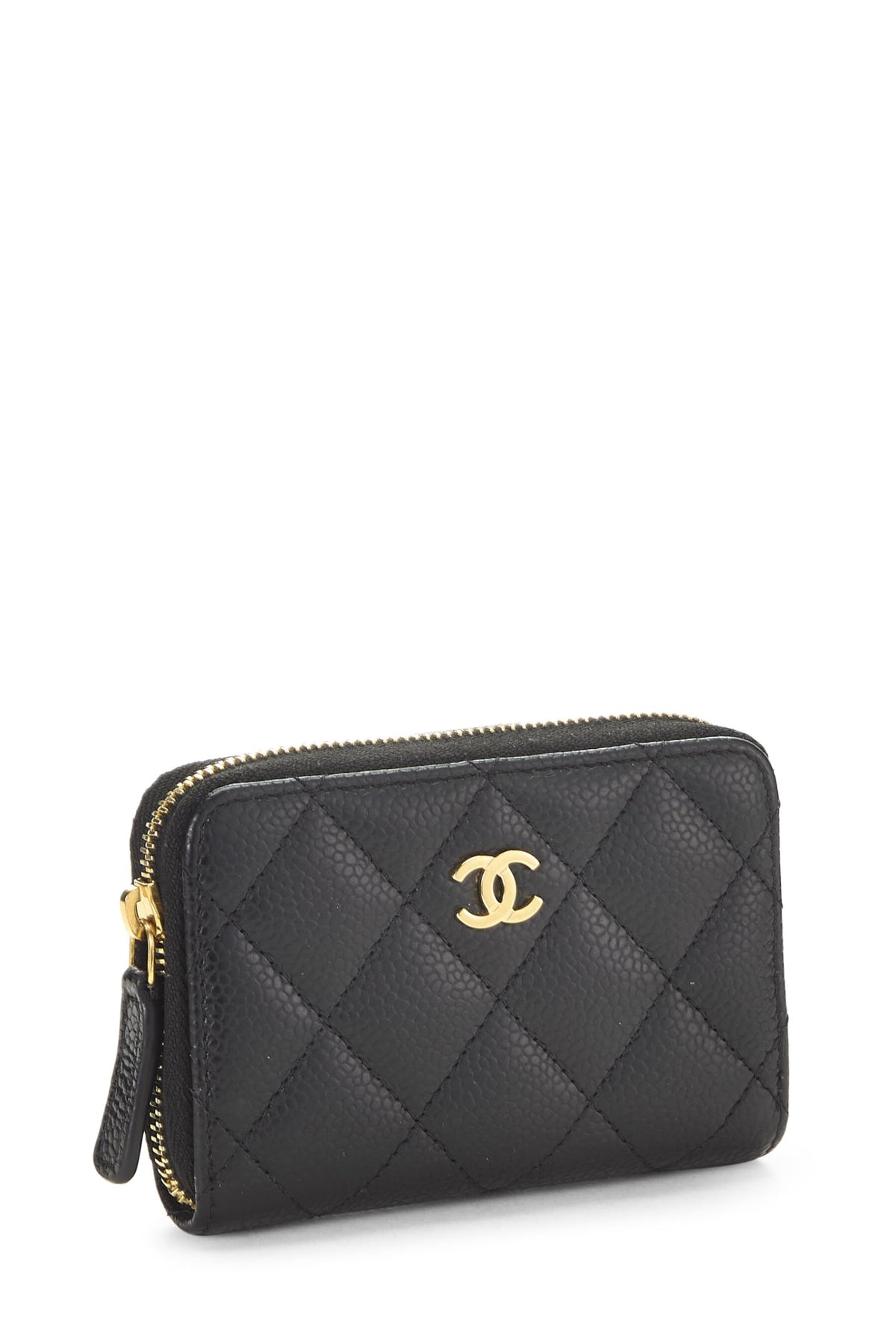 Chanel, Black Caviar 'CC' Zip Around Coin Purse, Black