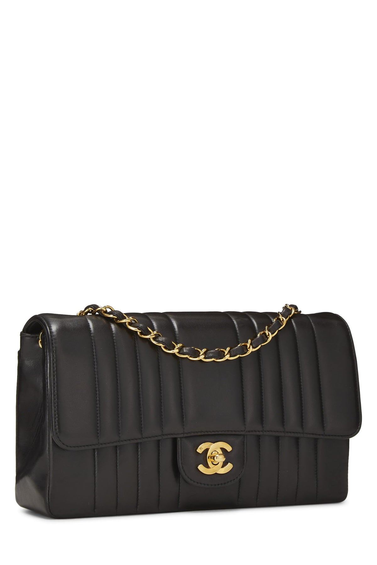 Chanel, Black Lambskin Vertical Flap Medium, Black
